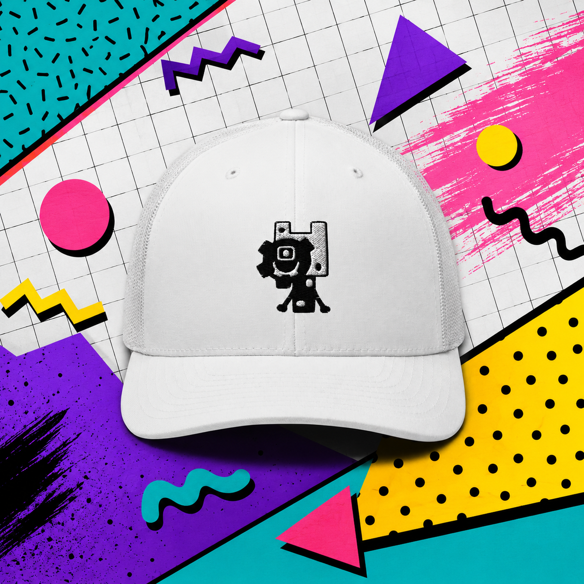 Bad Empire "Bro" Trucker Cap — white embroidered six-panel cap