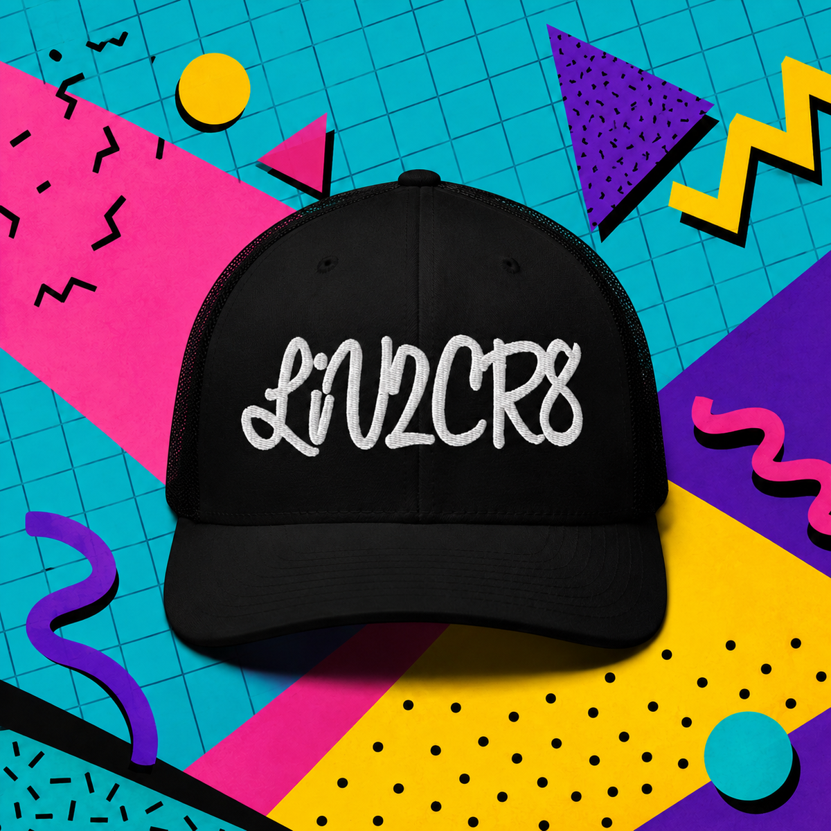 Bad Empire "LiV2CR8" Trucker Cap — black embroidered six-panel cap